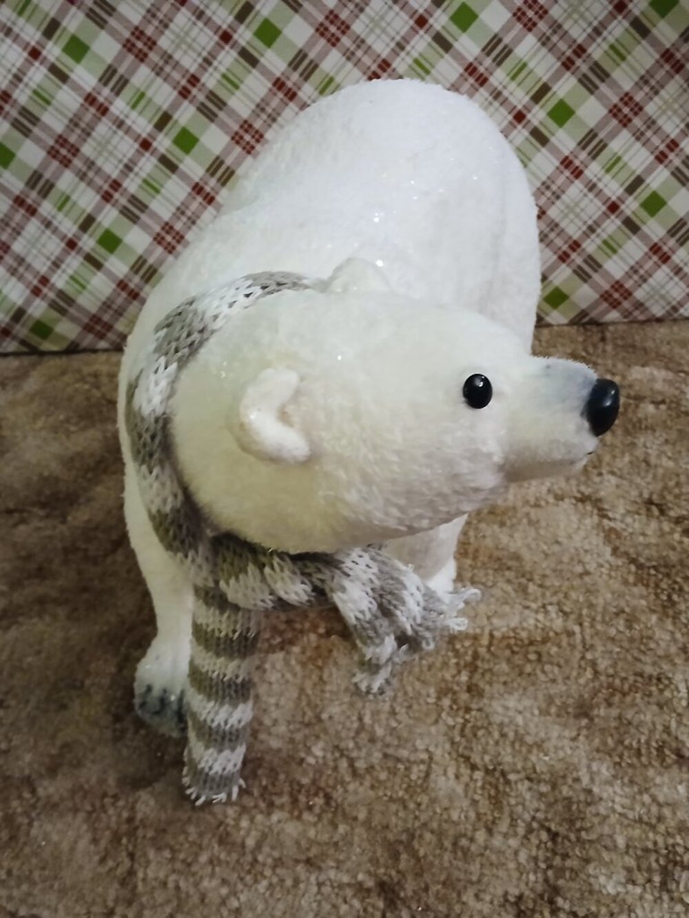 Faux Fur over Paper Mache Walking Polar Bear Indoor Christmas Winter Decoration - Picture 4 of 11